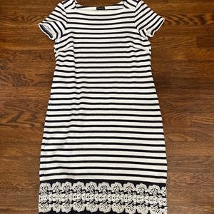 Talbots Dress Striped Cotton Knee Length Embroidered Nautical S Small Talbots